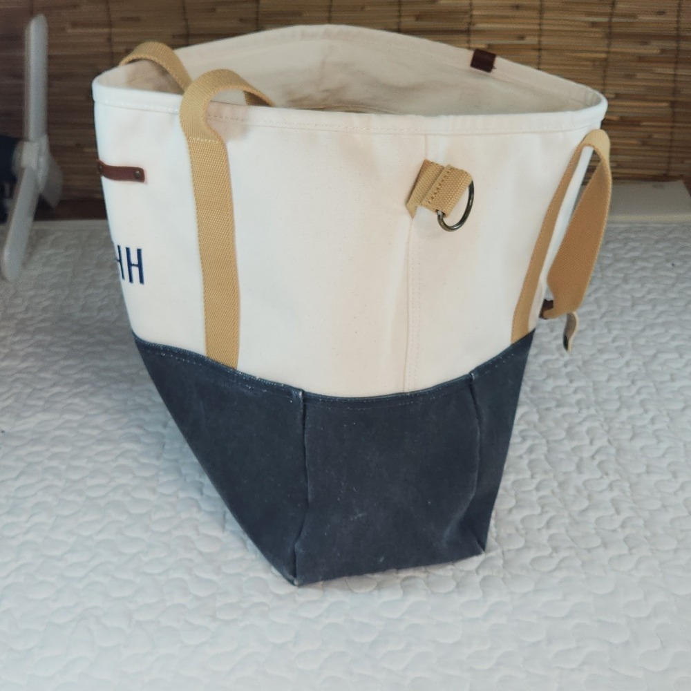 L L Bean Nor'easter Tote Navy/Creme Weather Resistant Boat Bag/Strap CLEAN BIG - Picture 8 of 14